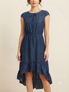 Dollhouse Denim Chambray High Low Ruffle Hem Midi Dress Size 10/12 Preppy y2k